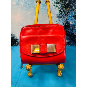 Women's Chloe Red Leather Bow Wallet/Coin Purse Gold HardwareVintage